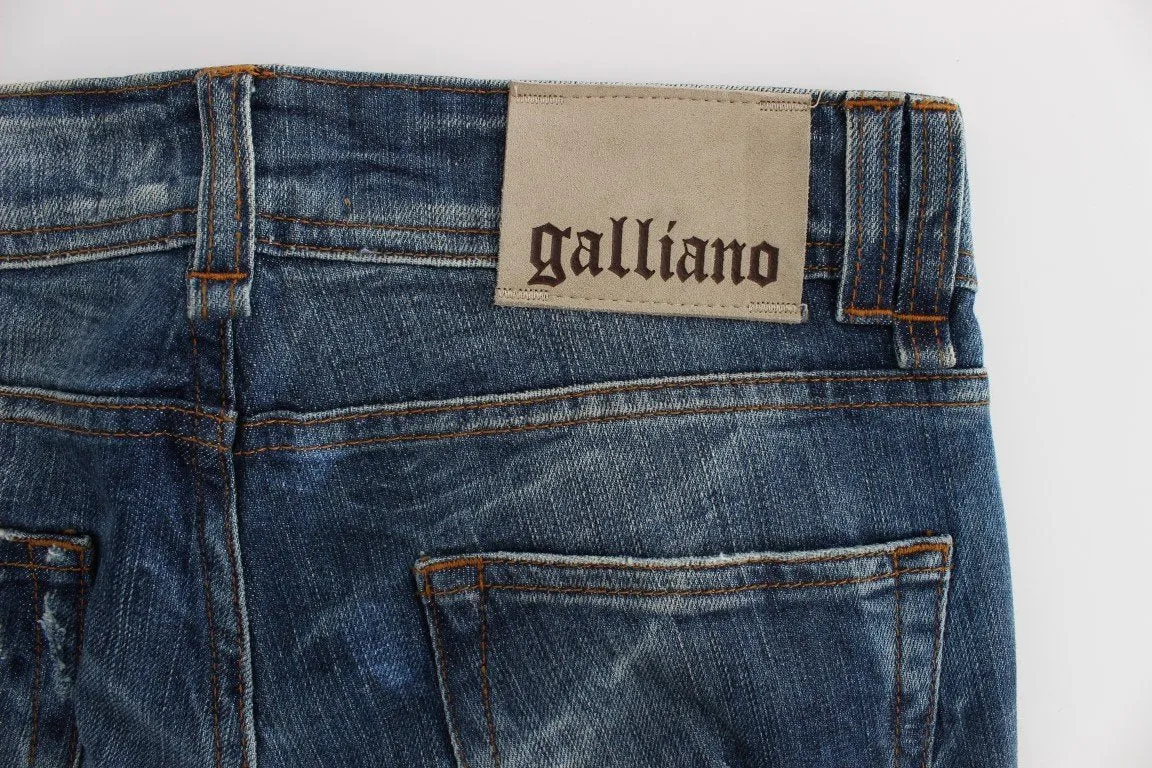 Blue Wash Cotton Blend Slim Fit Bootcut Jeans