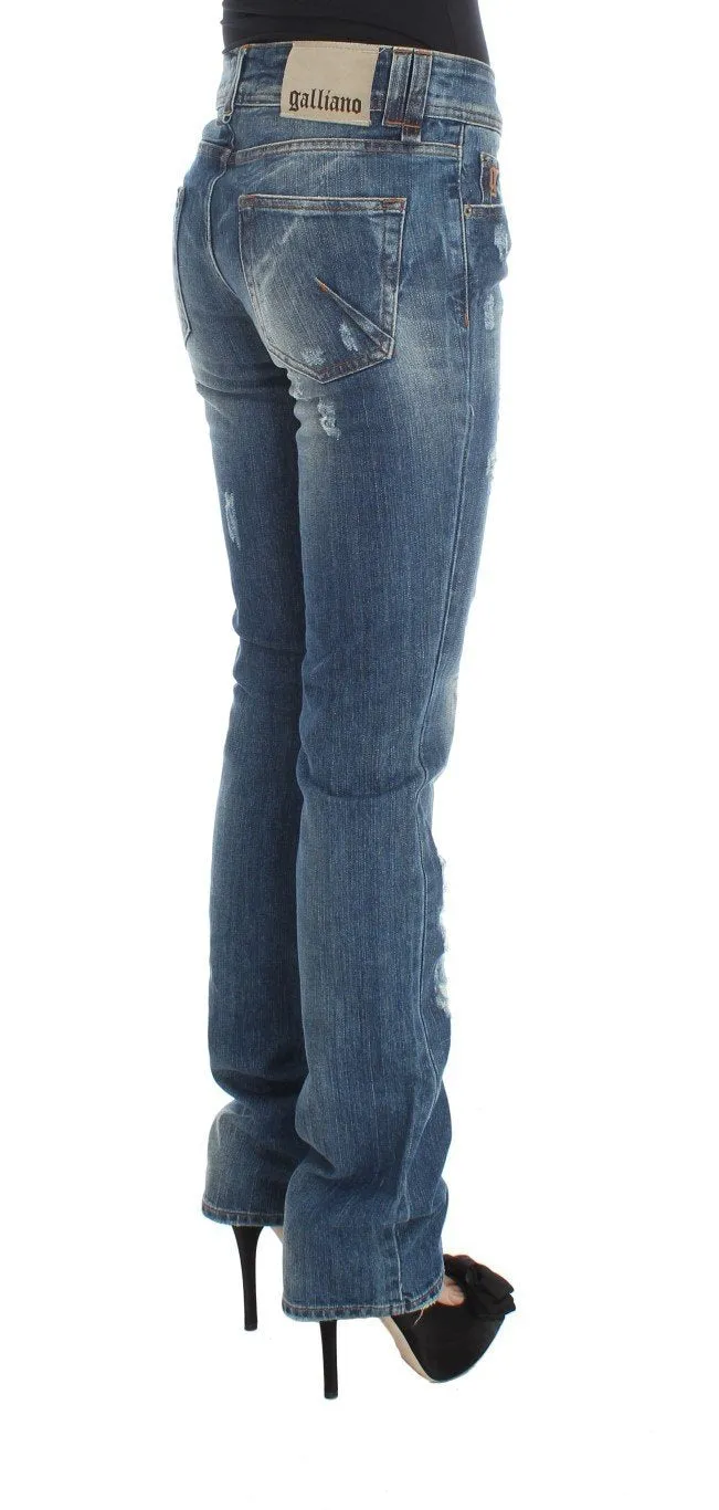 Blue Wash Cotton Blend Slim Fit Bootcut Jeans