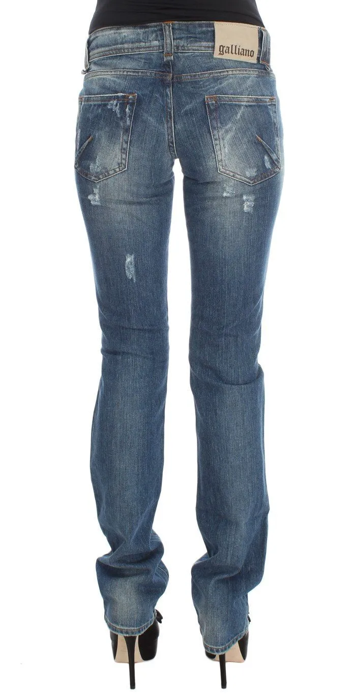 Blue Wash Cotton Blend Slim Fit Bootcut Jeans