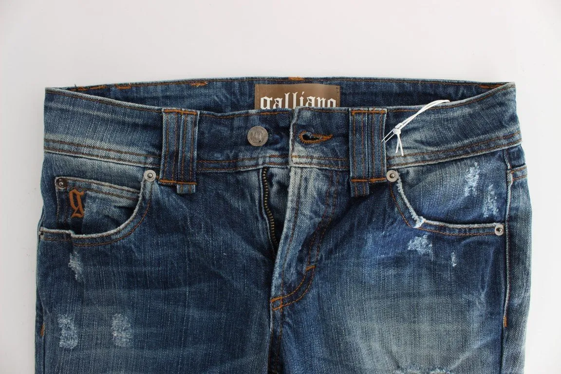 Blue Wash Cotton Blend Slim Fit Bootcut Jeans