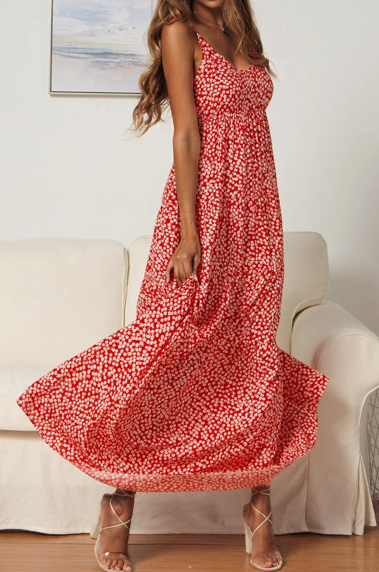 Bohemian Boho Suspenders V-neck Floral Maxi Dresses