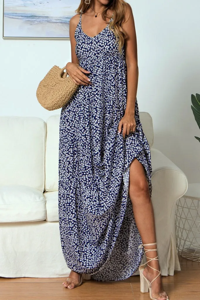 Bohemian Boho Suspenders V-neck Floral Maxi Dresses