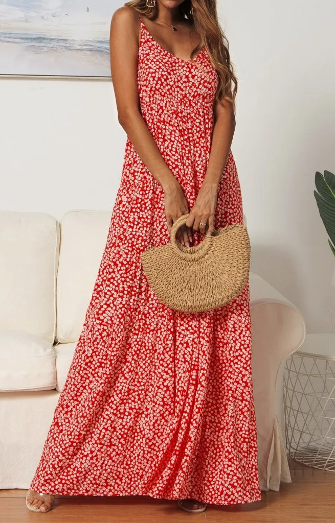 Bohemian Boho Suspenders V-neck Floral Maxi Dresses