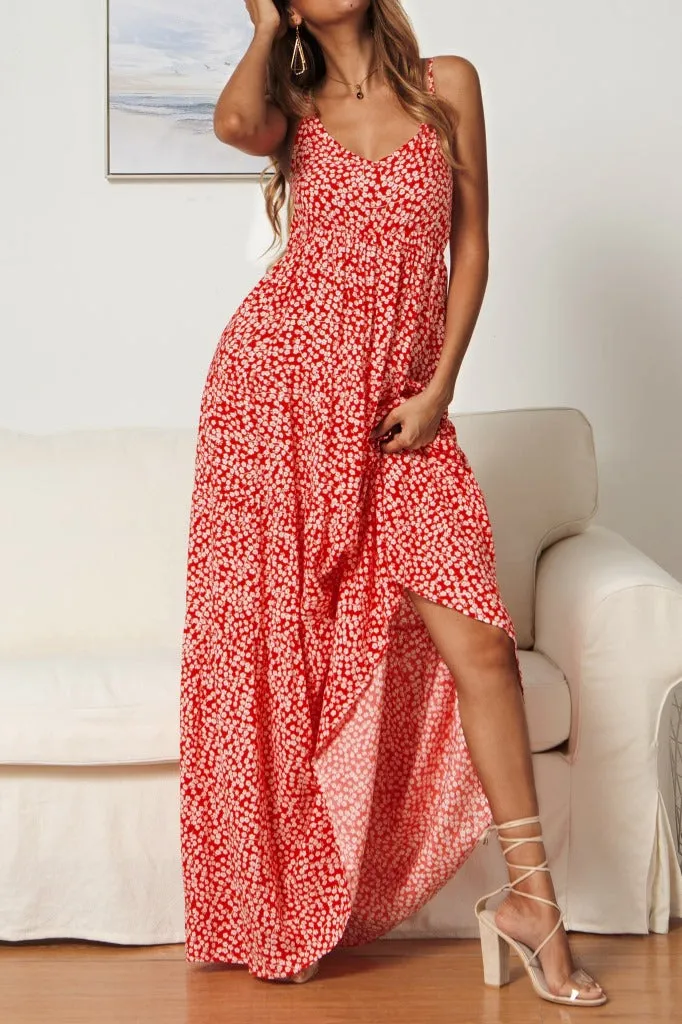 Bohemian Boho Suspenders V-neck Floral Maxi Dresses