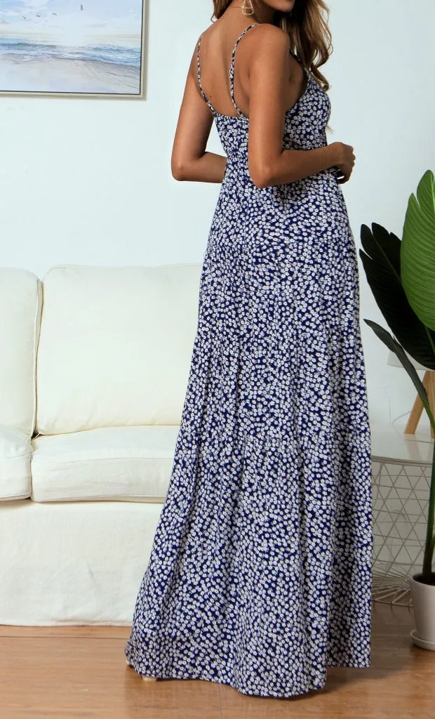 Bohemian Boho Suspenders V-neck Floral Maxi Dresses
