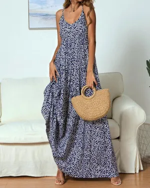 Bohemian Boho Suspenders V-neck Floral Maxi Dresses