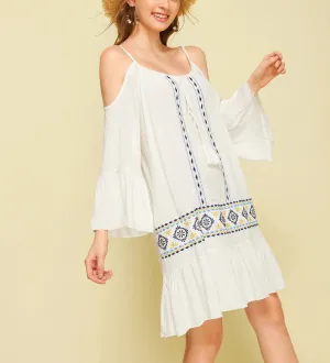 Bohemian Holiday Sling Strapless Embroidered Dress