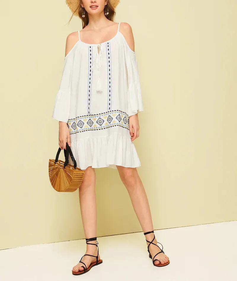 Bohemian Holiday Sling Strapless Embroidered Dress