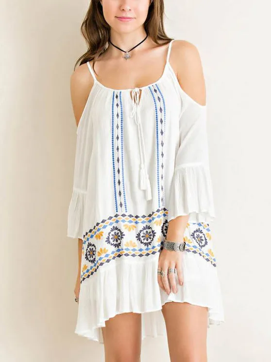 Bohemian Holiday Sling Strapless Embroidered Dress