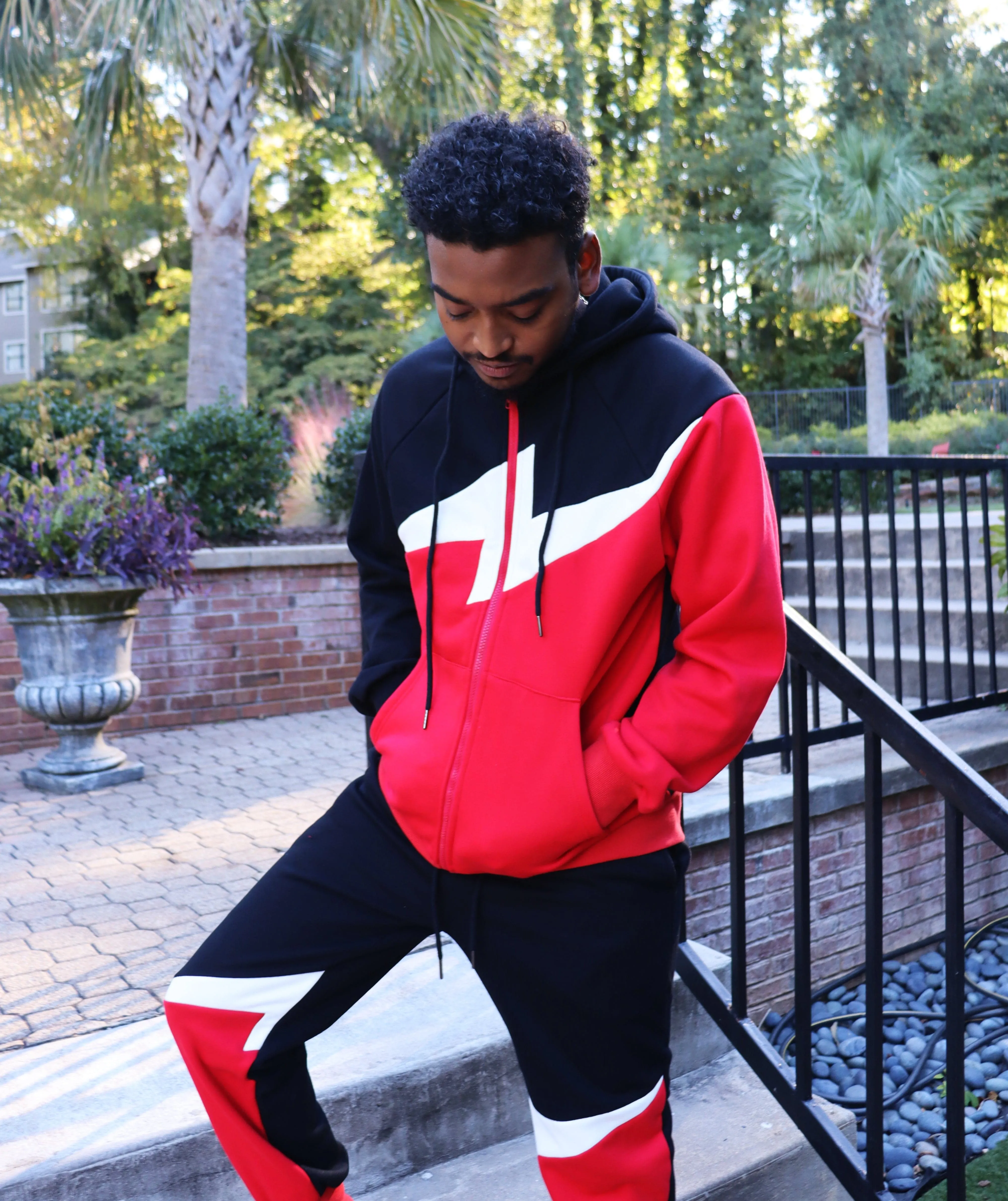 Bolt Red/Black Zippered Drawstring Hoodie Sweatpants Set
