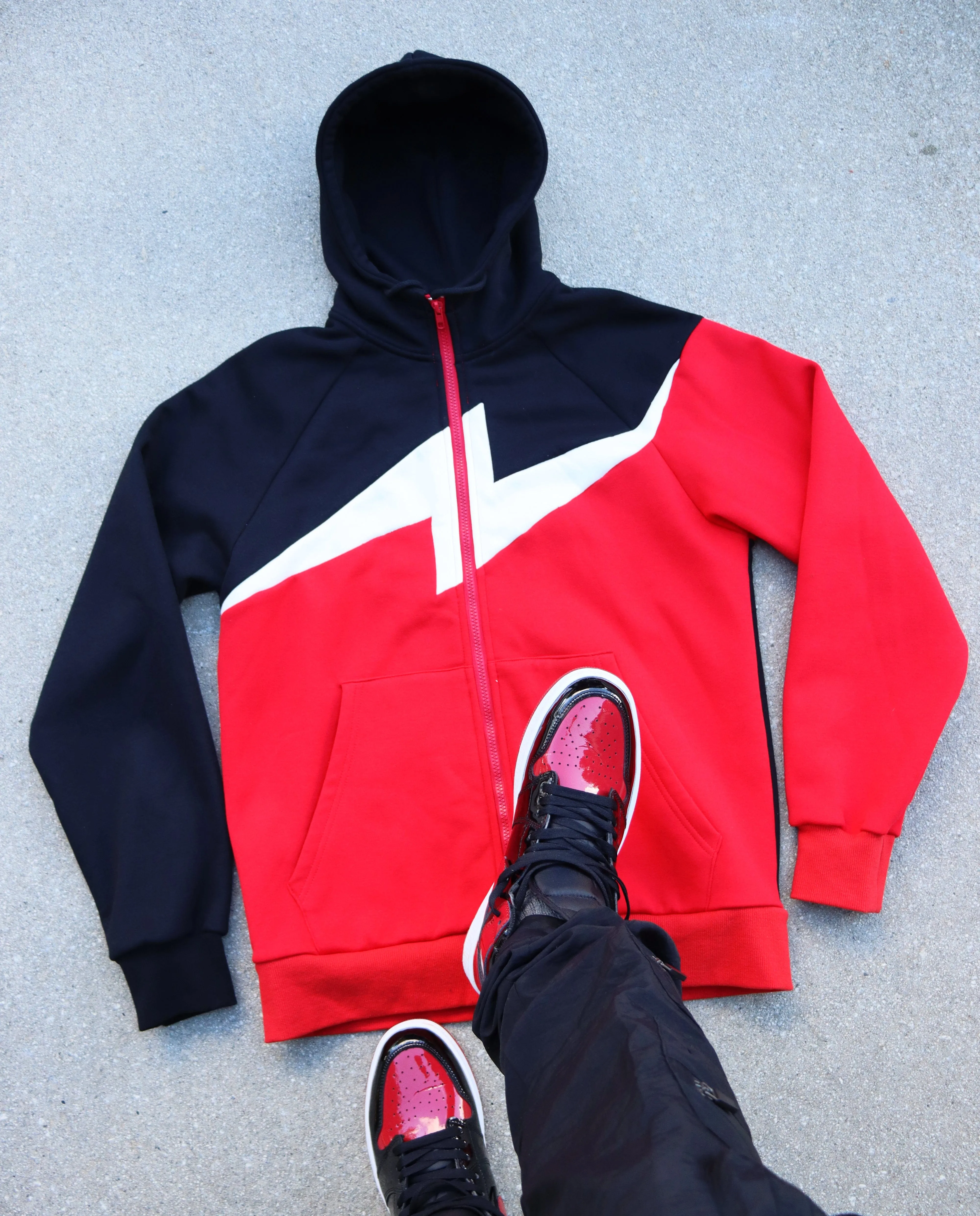 Bolt Red/Black Zippered Drawstring Hoodie Sweatpants Set