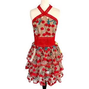 Bronx and Banco Red Ivanka Floral Embroidered Mini Dress Size US 10
