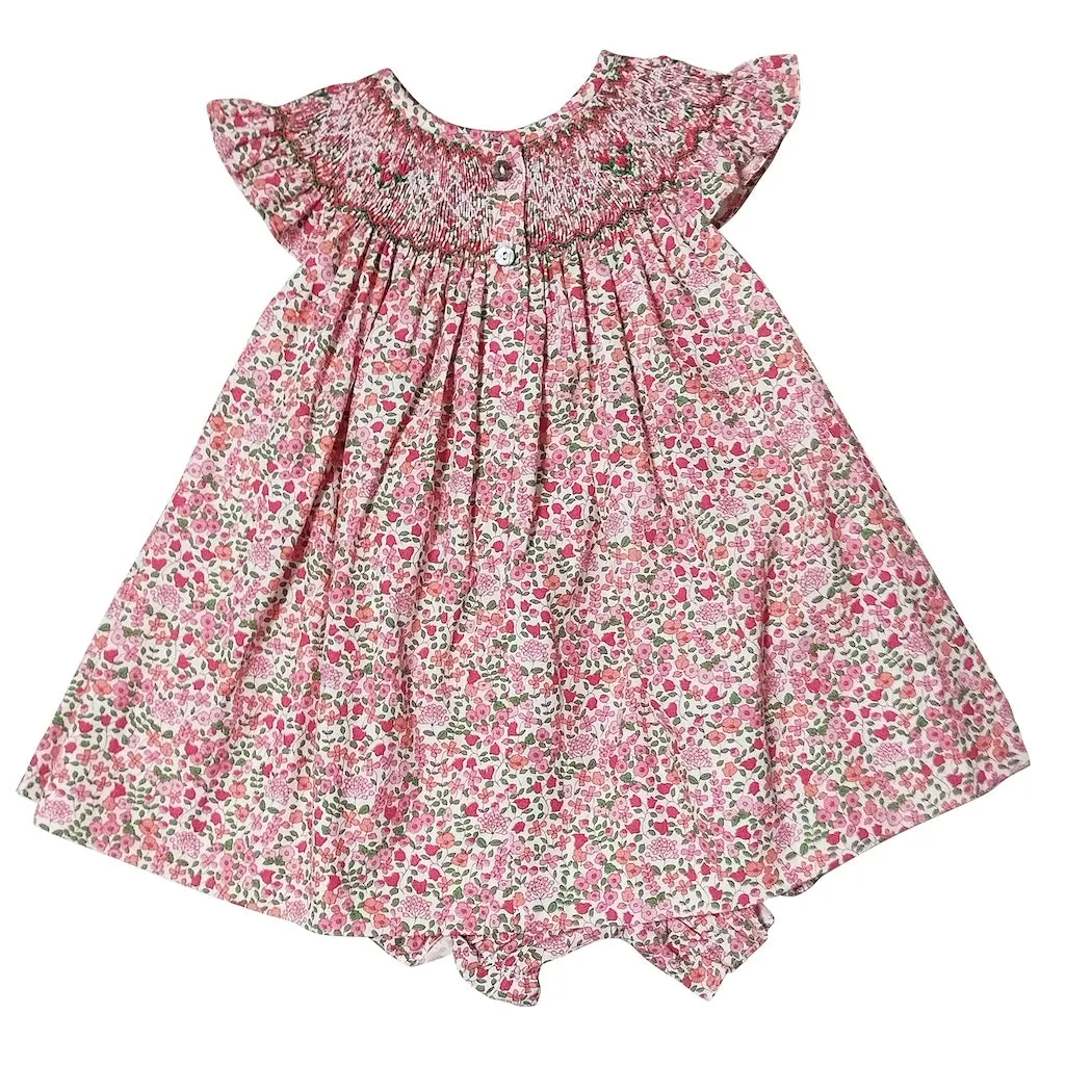Brooke Floral Print Girl's Hand Smocked bishop Dress