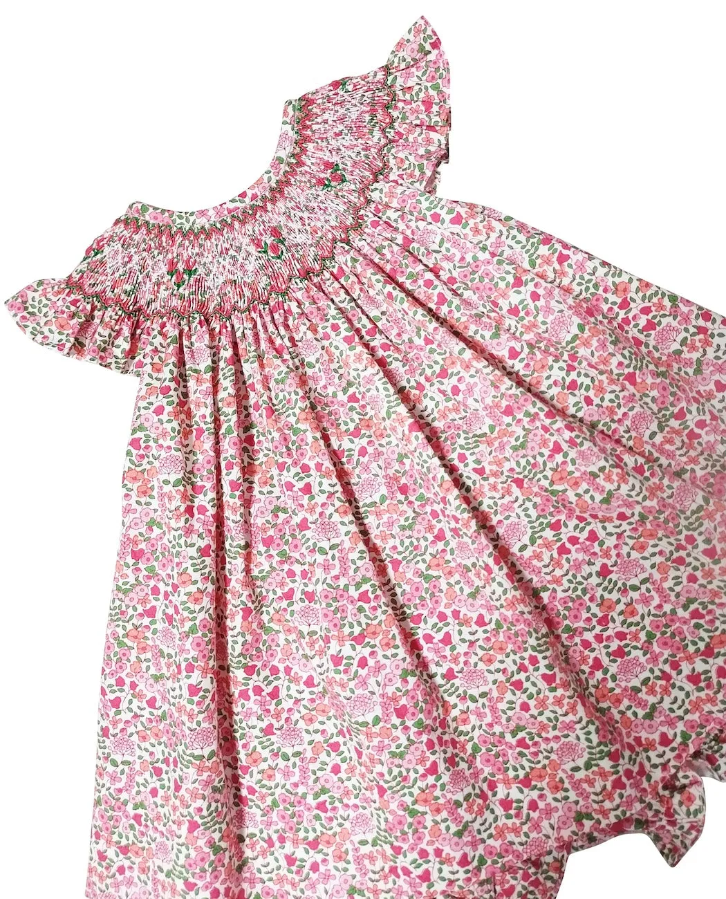 Brooke Floral Print Girl's Hand Smocked bishop Dress