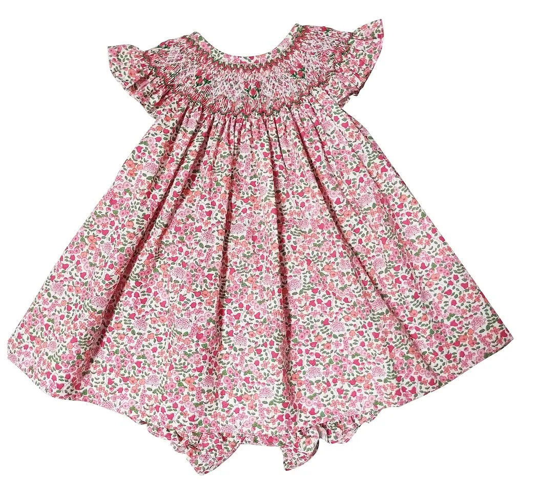 Brooke Floral Print Girl's Hand Smocked bishop Dress