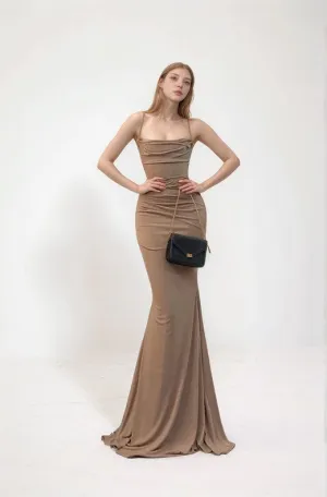 Brown Strappy Fitted Maxi Dress