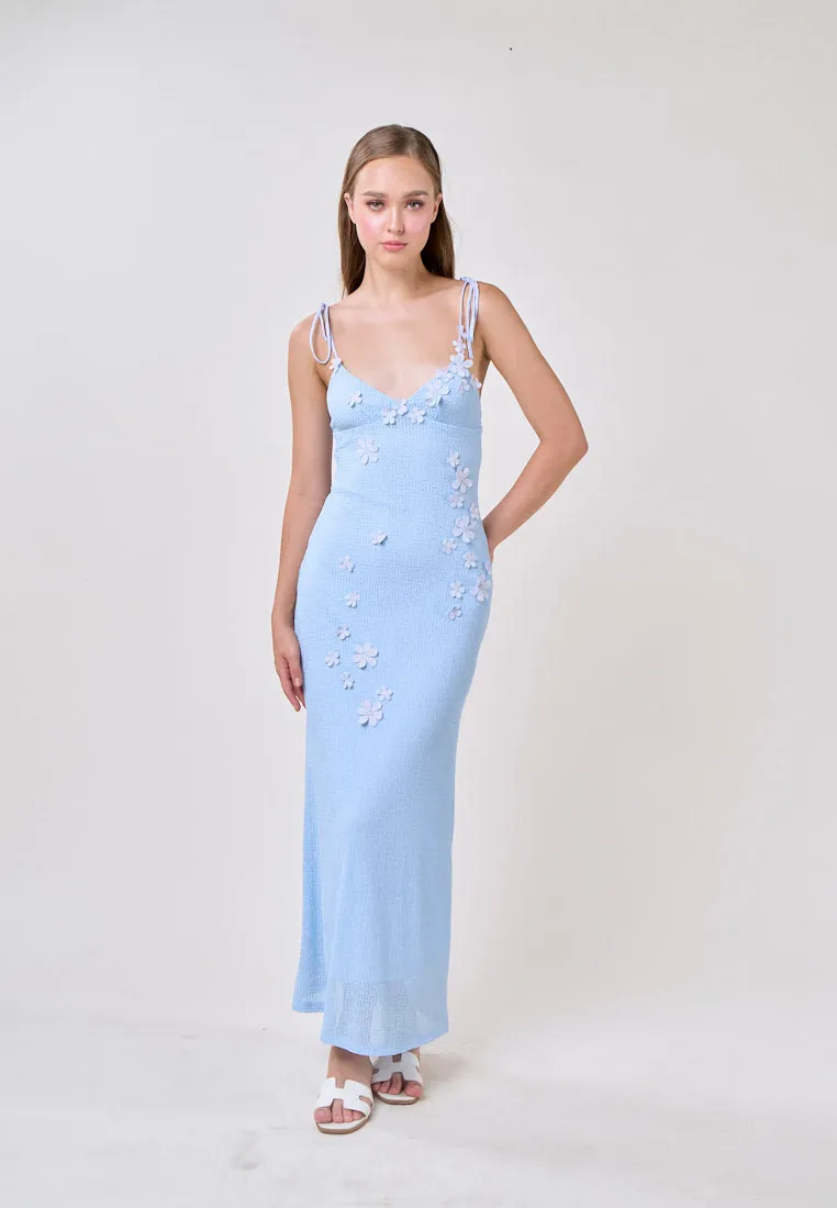 Brynlee Blue V-Neck Selftie Knitted Maxi Dress