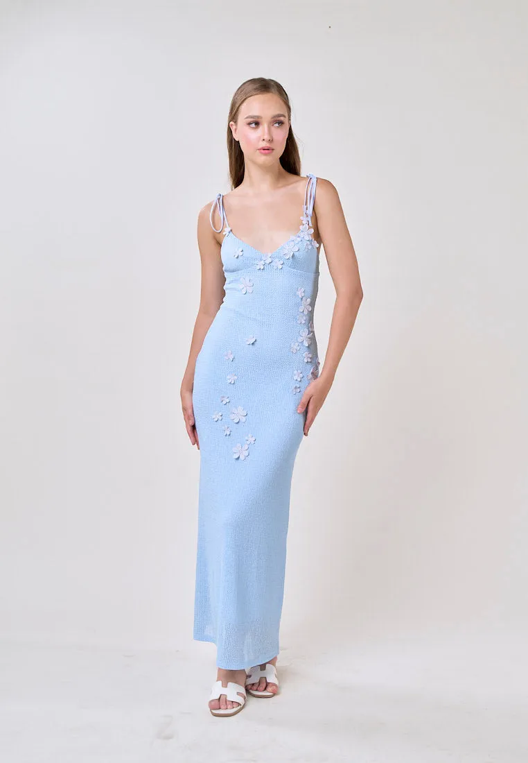 Brynlee Blue V-Neck Selftie Knitted Maxi Dress