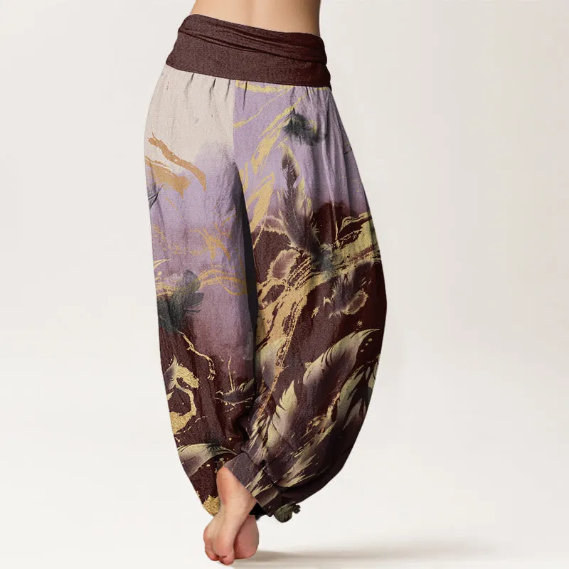 Buddha Stones Casual Floating Feathers Sky Pattern Women's Elastic Waist Harem Pants