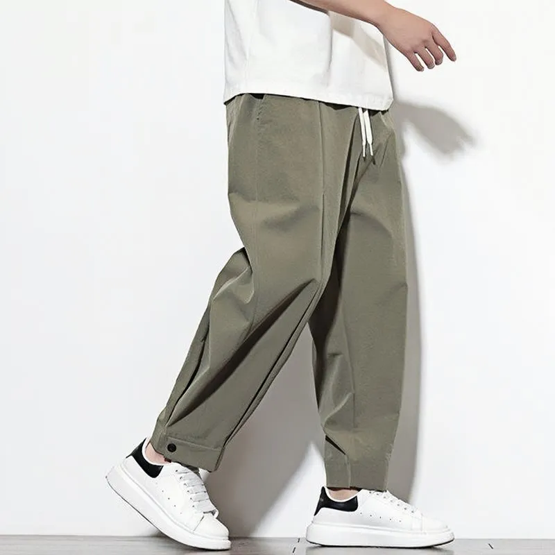 Buddha Stones Casual Solid Color Drawstring Men's Harem Pants With Pockets