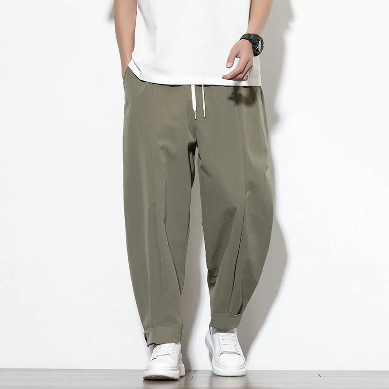 Buddha Stones Casual Solid Color Drawstring Men's Harem Pants With Pockets