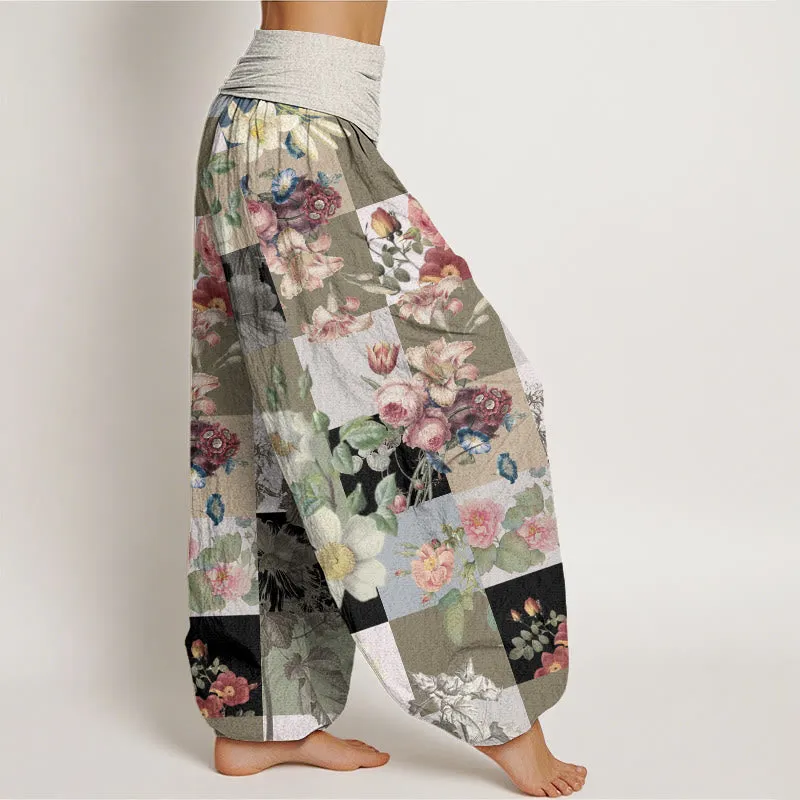 Buddha Stones Square Various Floral Design Women's Elastic Waist Harem Pants