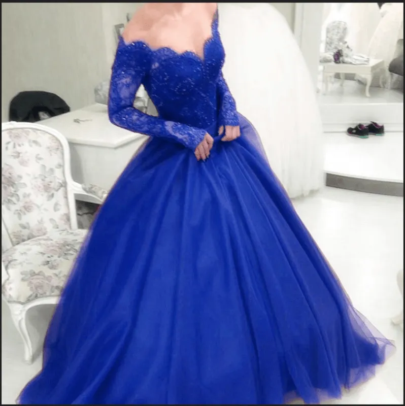 Burgundy Off the Shoulder Sleeve Applique Tulle Evening Long Prom Dress