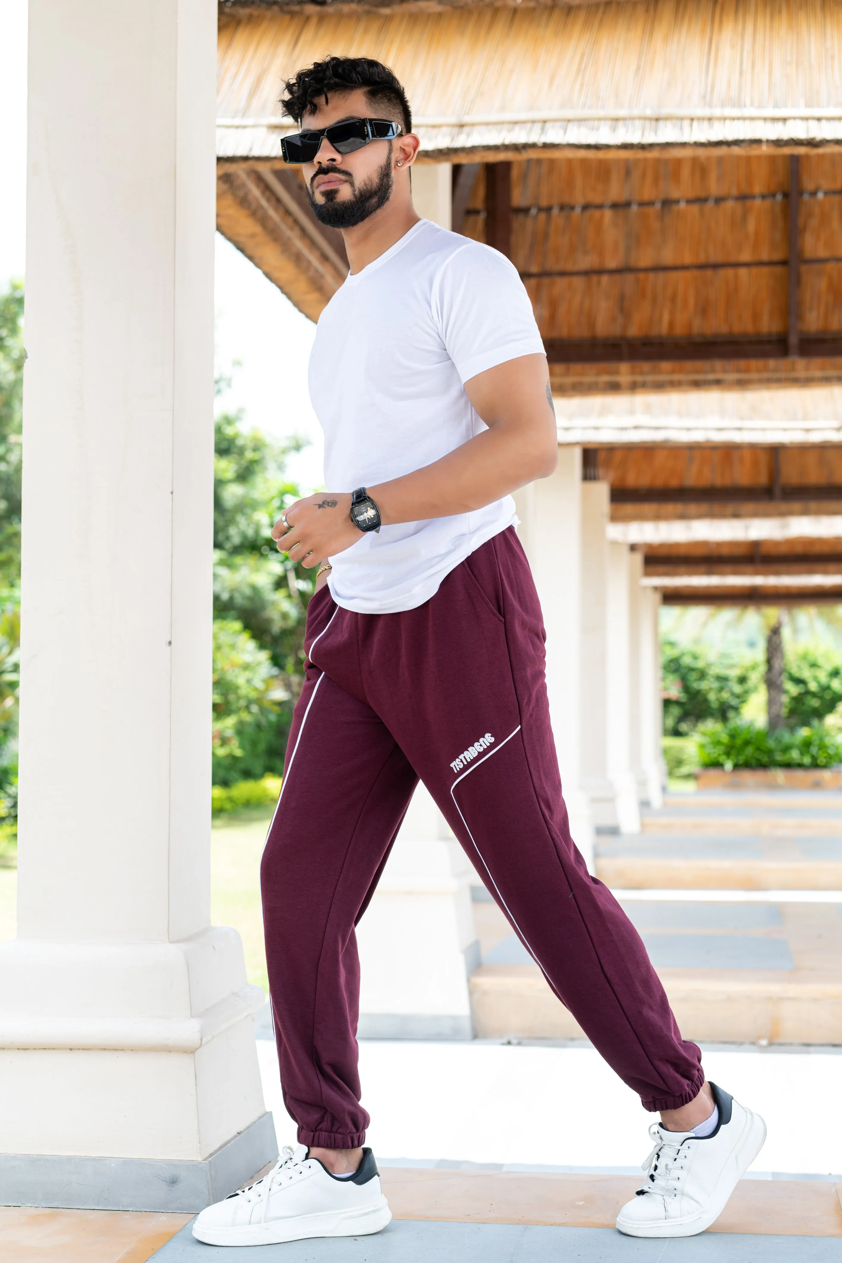 Burgundy Tistabene Printed Cotton Joggers