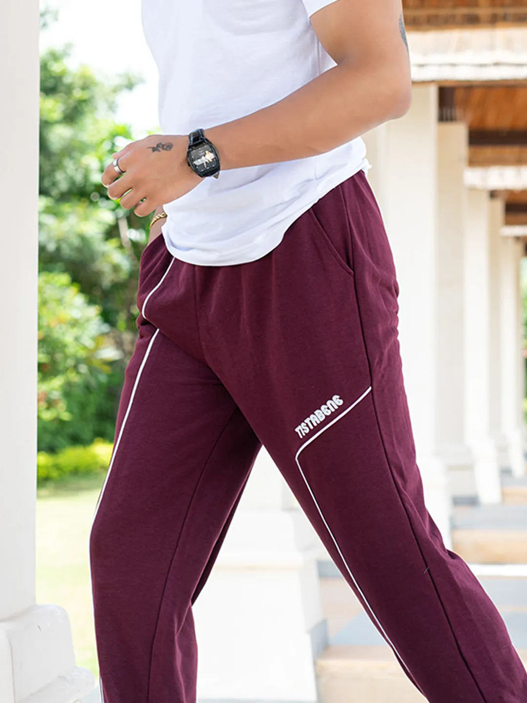 Burgundy Tistabene Printed Cotton Joggers