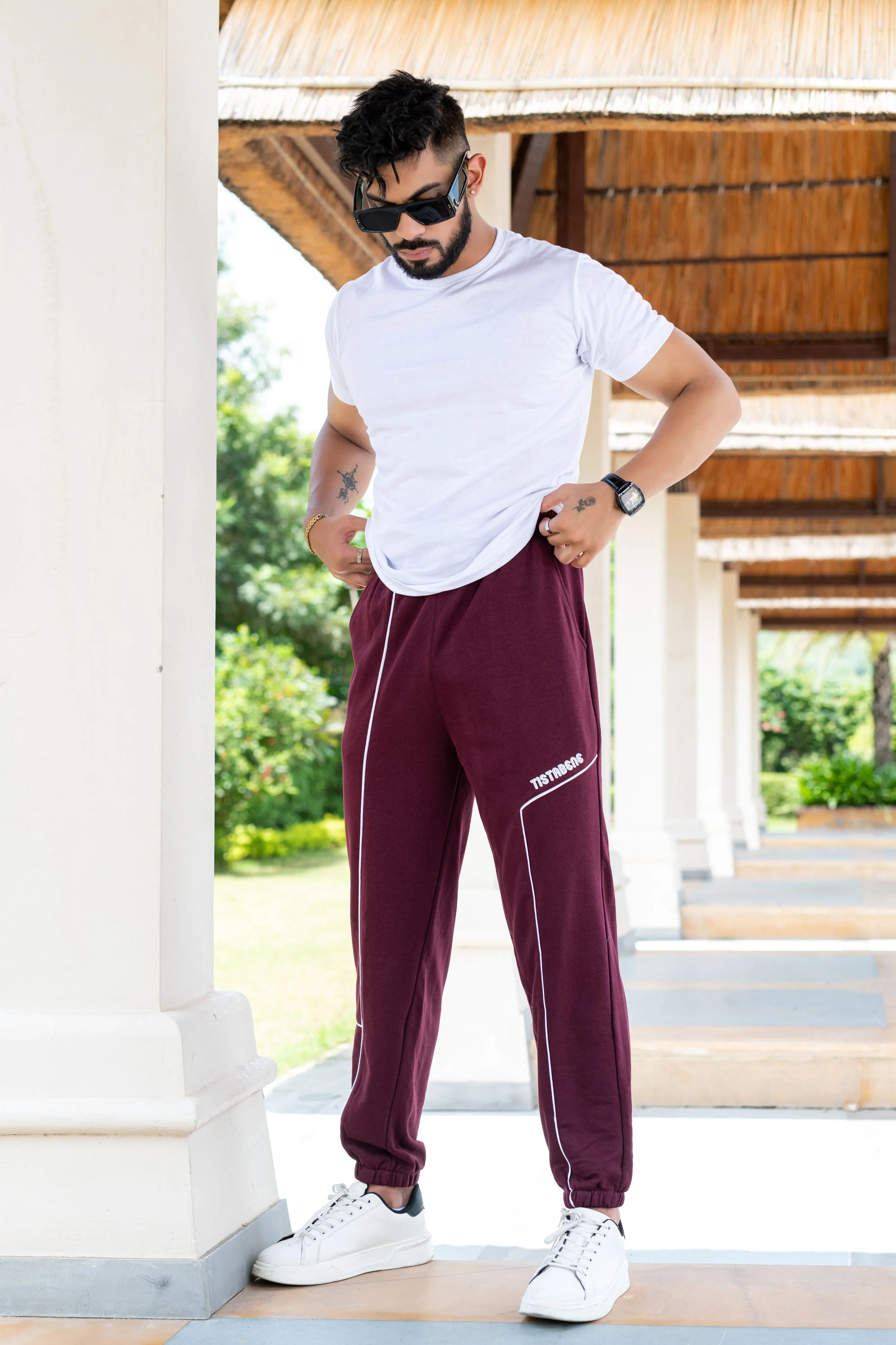 Burgundy Tistabene Printed Cotton Joggers