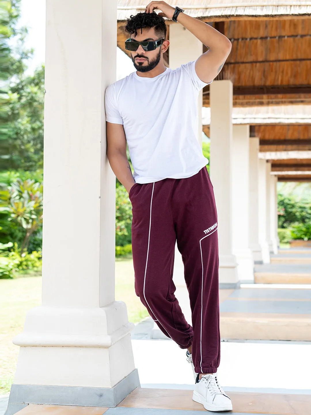 Burgundy Tistabene Printed Cotton Joggers