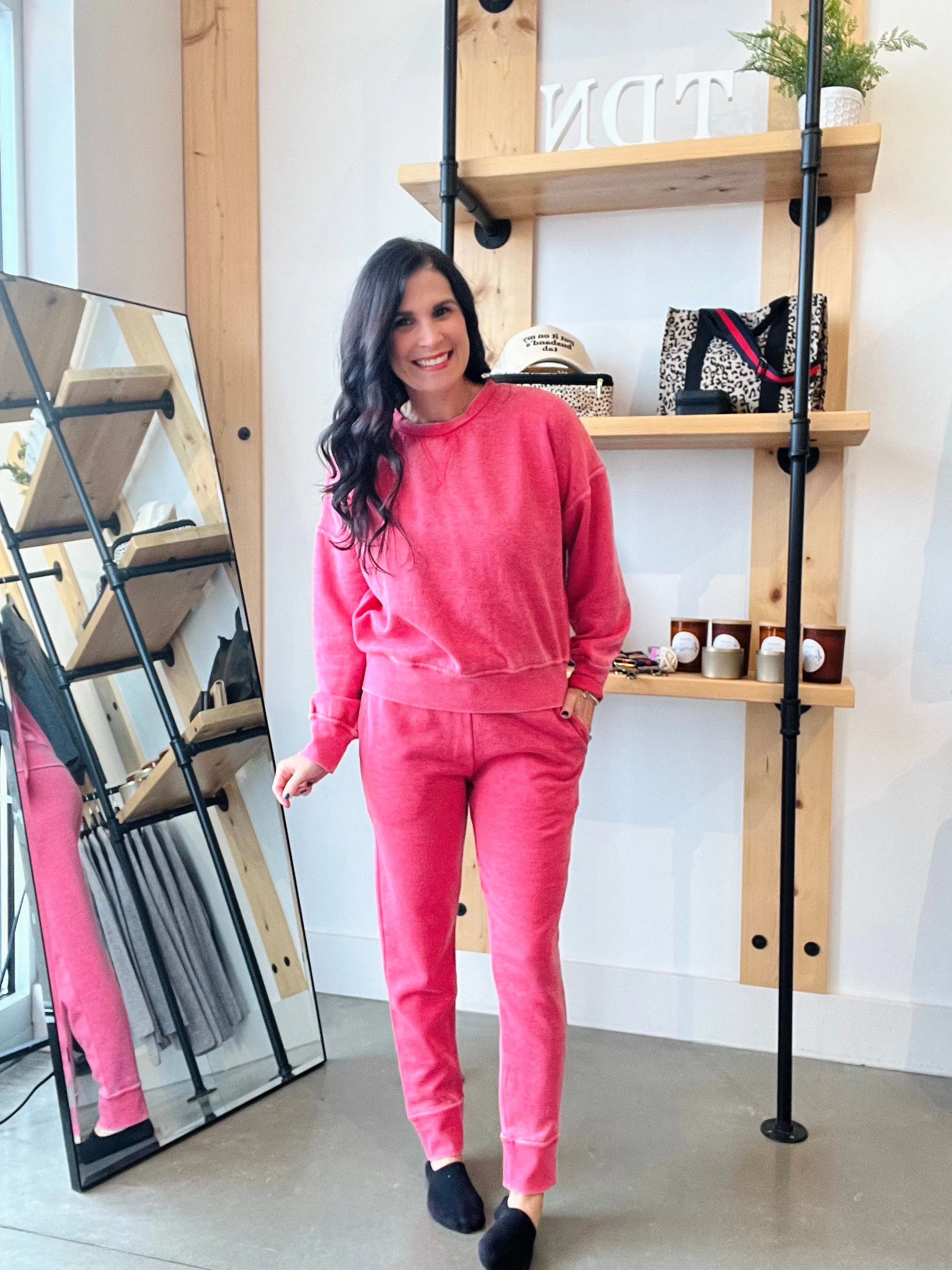 Burn Out Fleece Joggers - Cherry