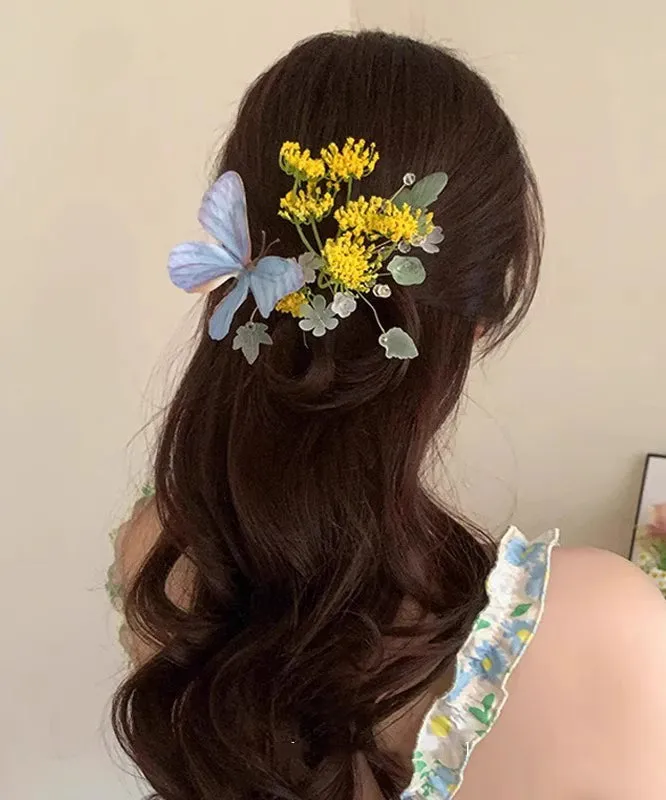 Butterfly Hairpin Alloy Blue Retro Floral