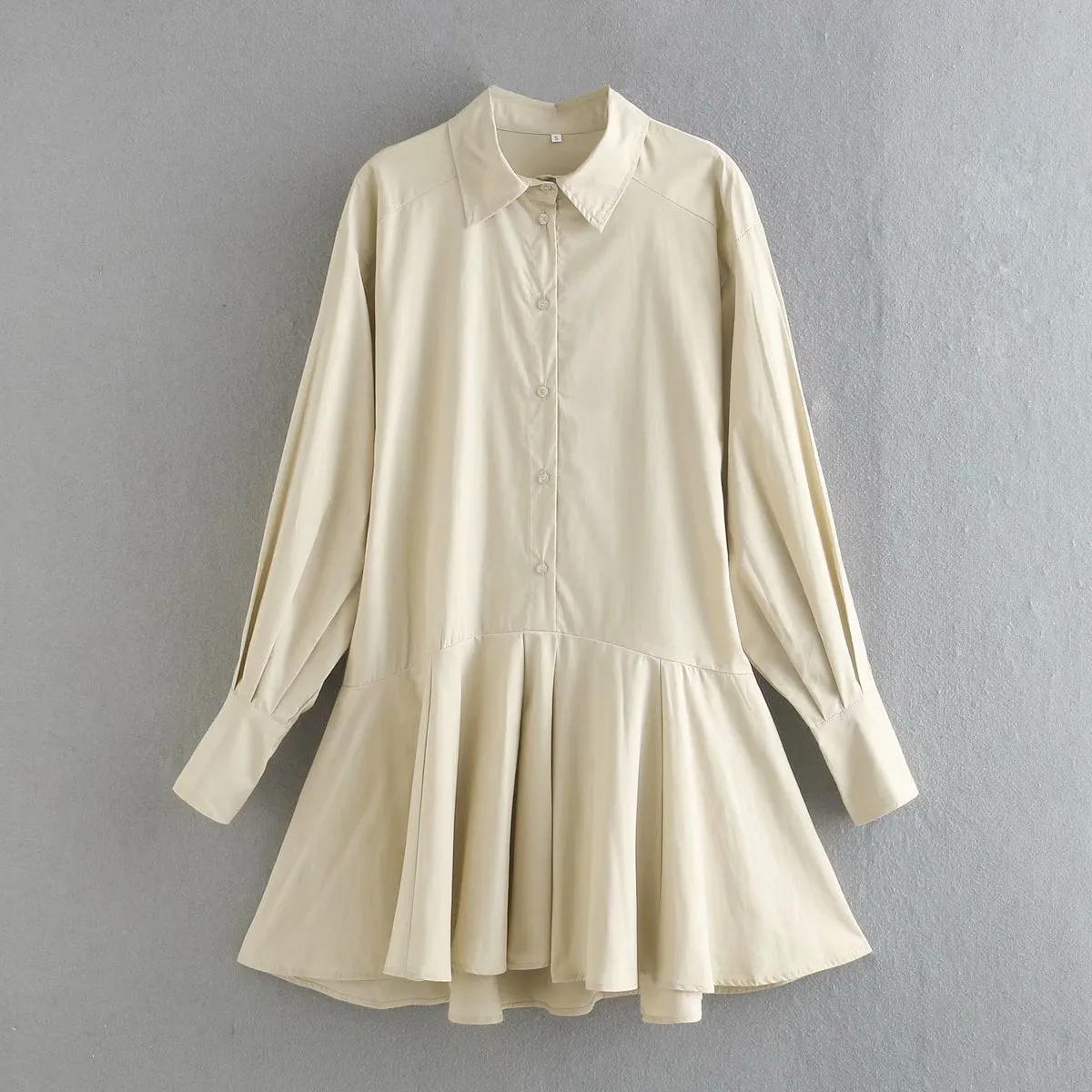 Button Pleated Splicing Folds Shirts Mini Dresses