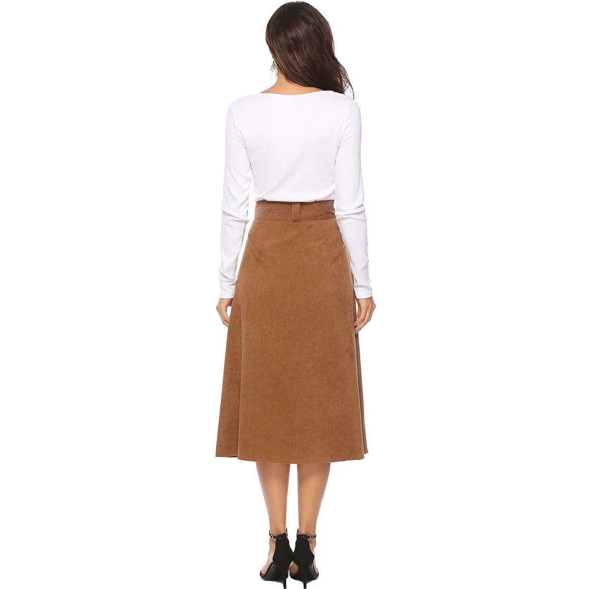 Button Pocket A Word Big Swing Skirt