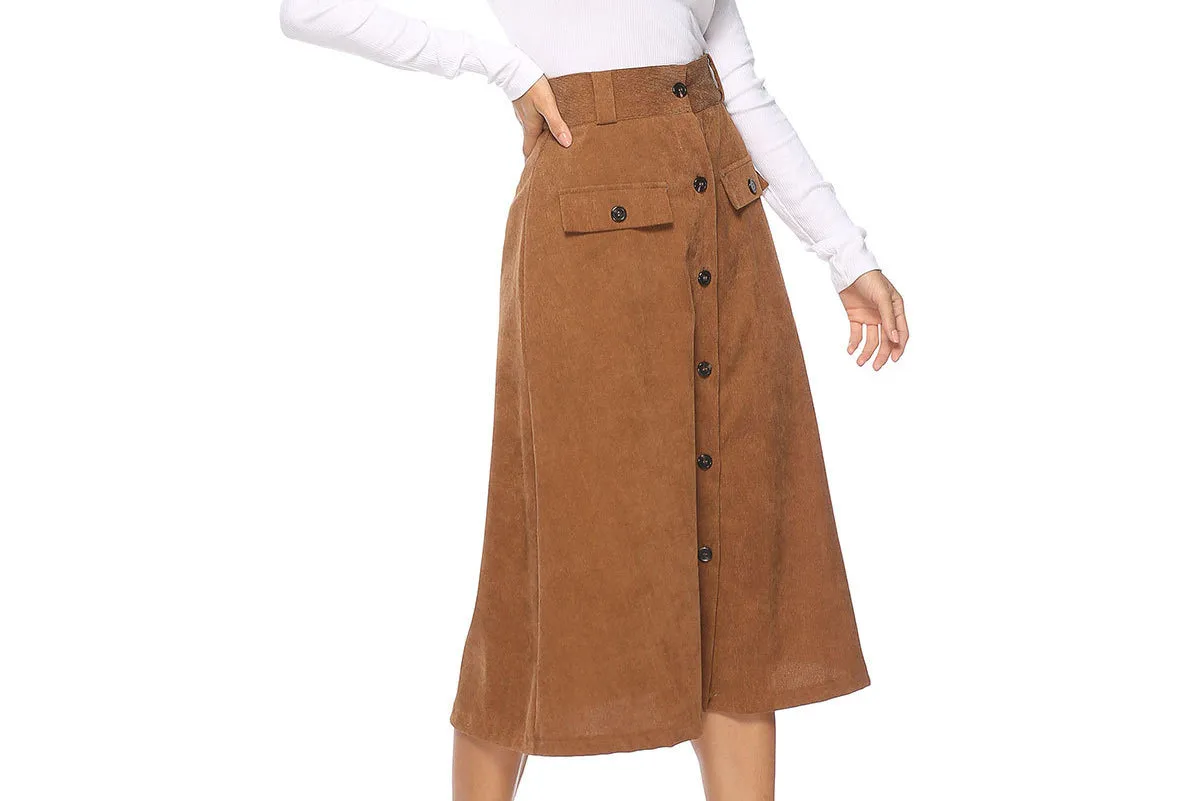 Button Pocket A Word Big Swing Skirt