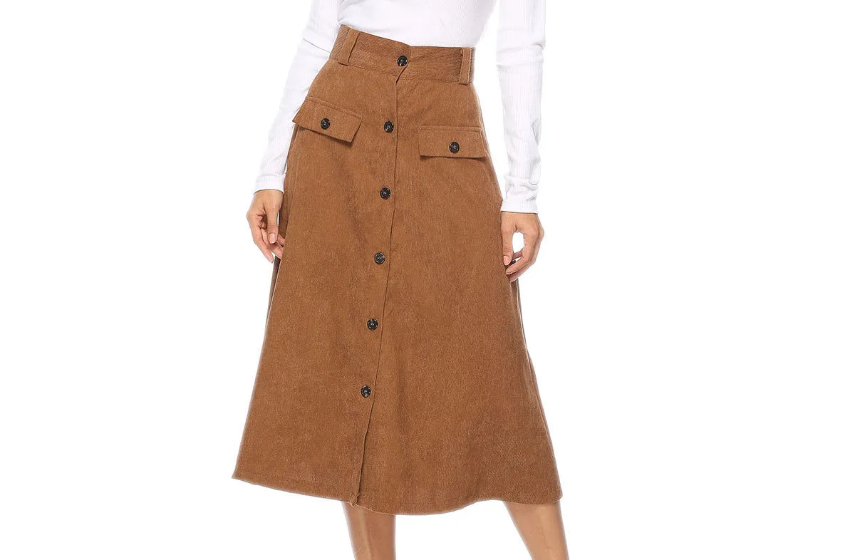 Button Pocket A Word Big Swing Skirt