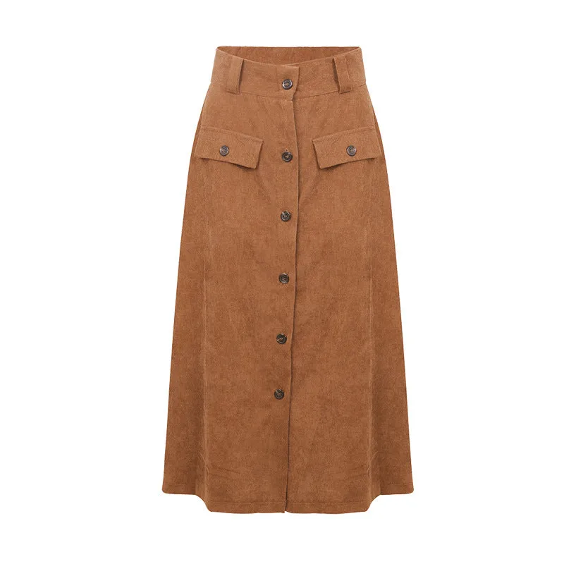 Button Pocket A Word Big Swing Skirt