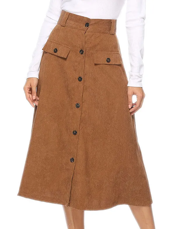 Button Pocket A Word Big Swing Skirt