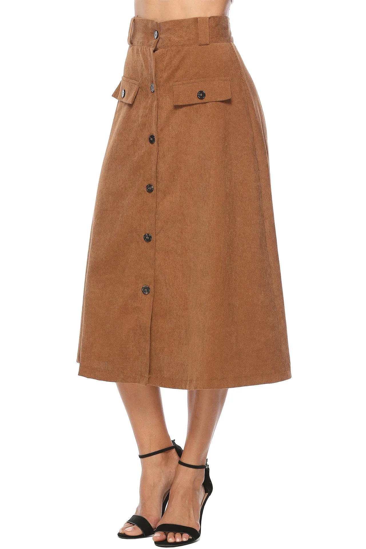 Button Pocket A Word Big Swing Skirt