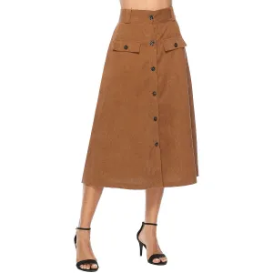 Button Pocket A Word Big Swing Skirt