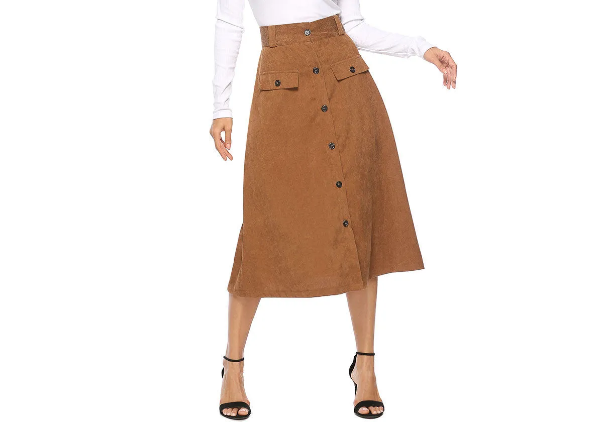 Button Pocket A Word Big Swing Skirt
