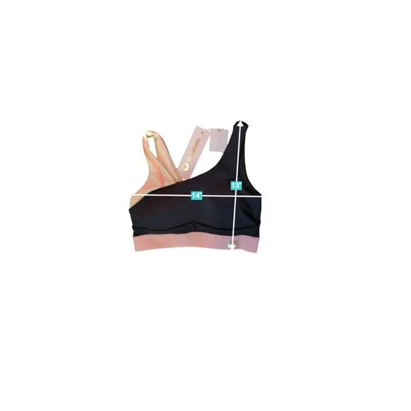 Cajubrasil Women's M Asymmetrical Sports Bra Black And Peach Workout Top New