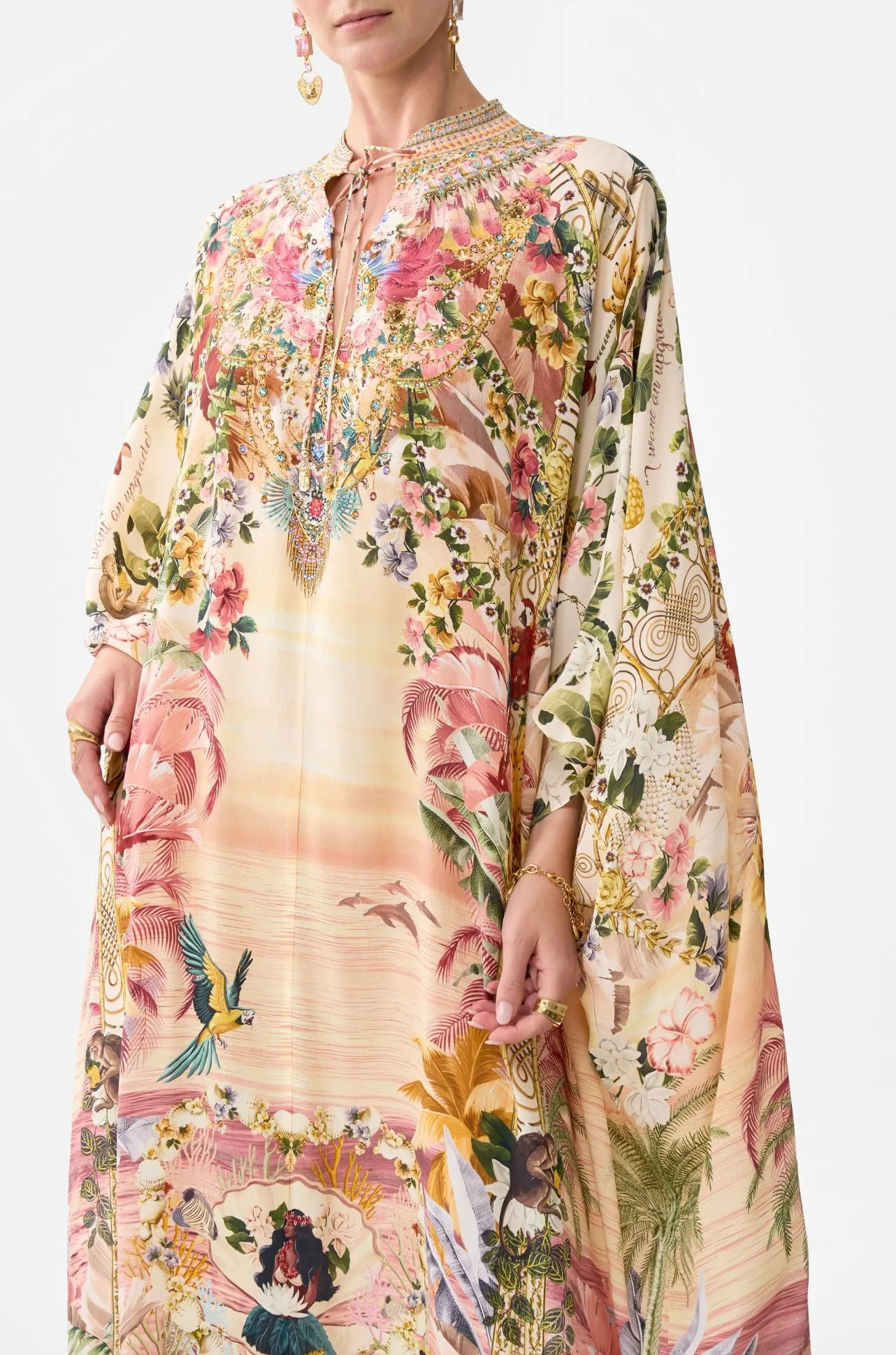 Camilla - Welcome To The White Lotus Neck Tie Maxi Kaftan