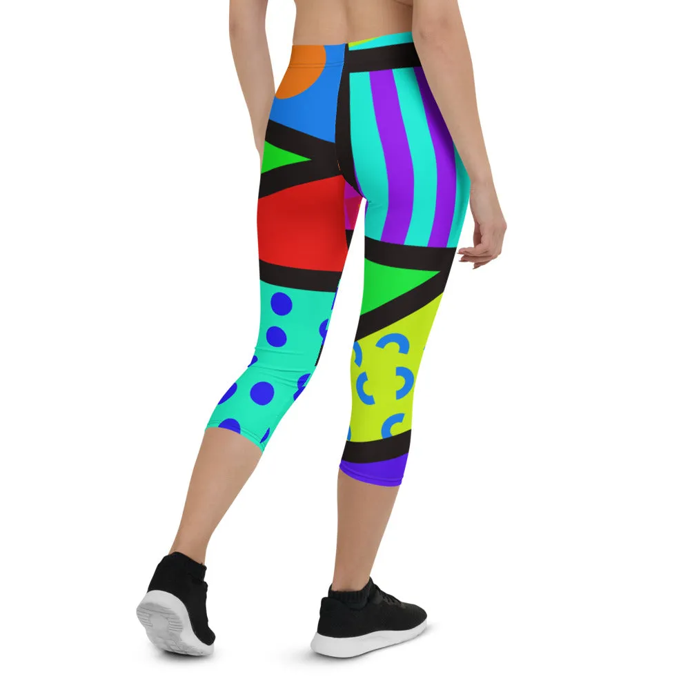 Capri Leggings, Harajuku Memphis Rainbow
