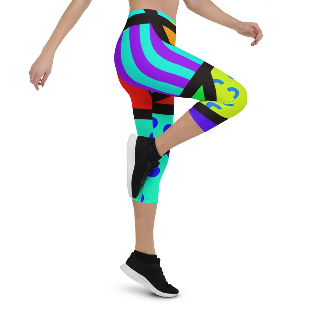 Capri Leggings, Harajuku Memphis Rainbow