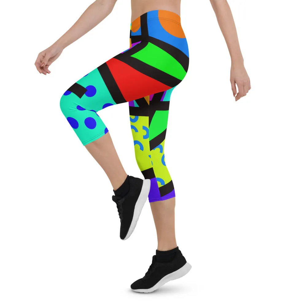 Capri Leggings, Harajuku Memphis Rainbow