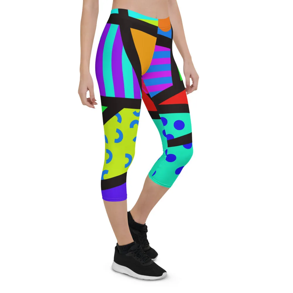 Capri Leggings, Harajuku Memphis Rainbow