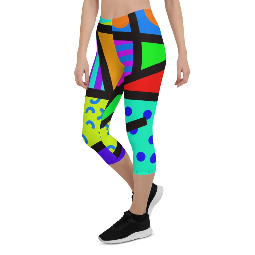 Capri Leggings, Harajuku Memphis Rainbow
