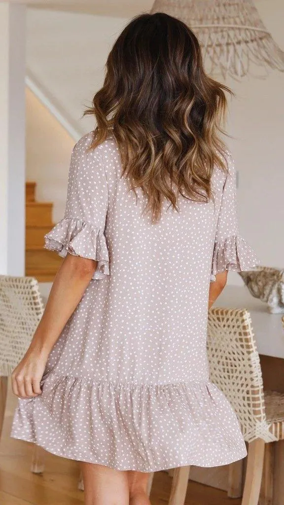 Casual Dot Print Short Sleeves Mini Dresses